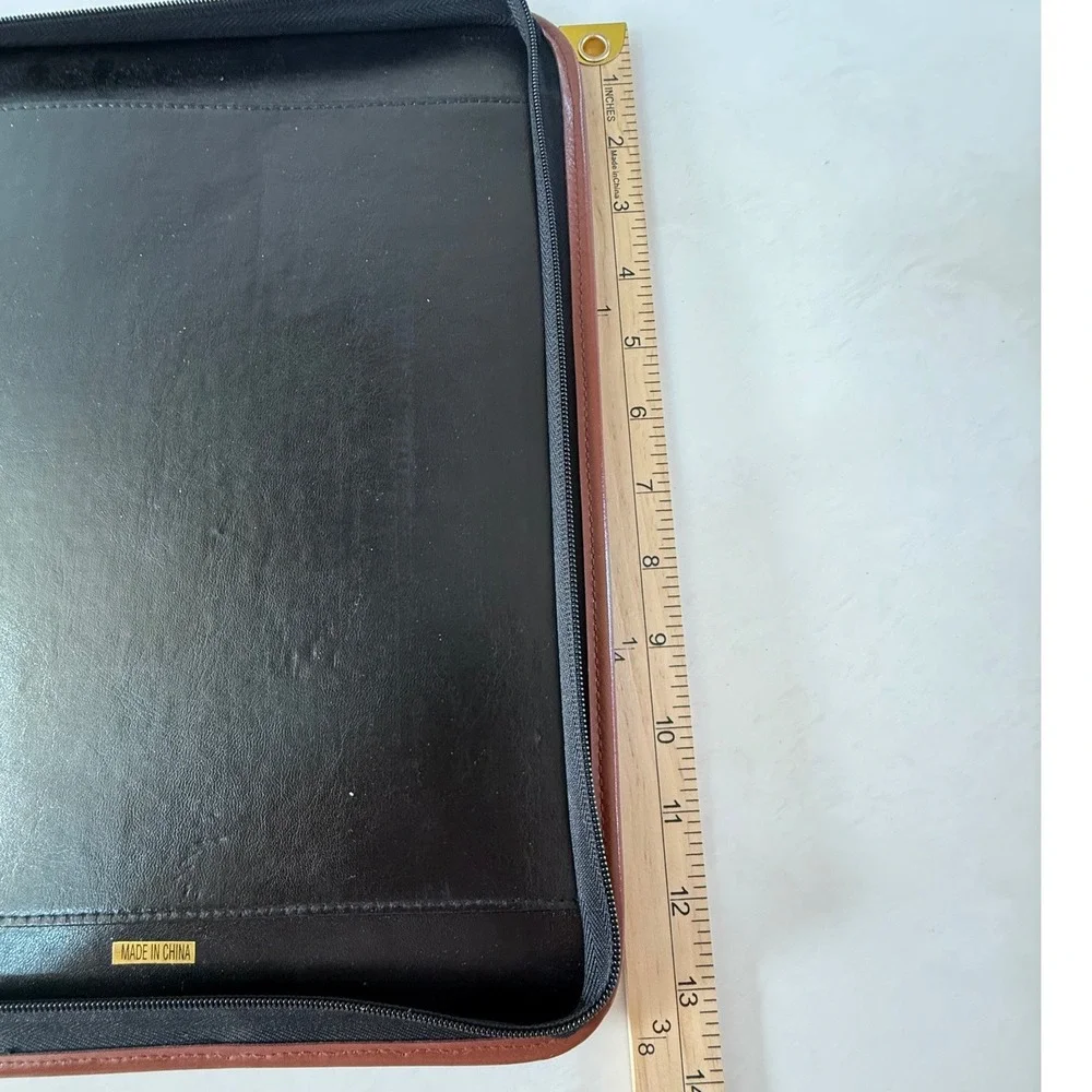 VTG Green Canvas Faux Leather Zip Portfolio Binder Organizer Briefcase Handles